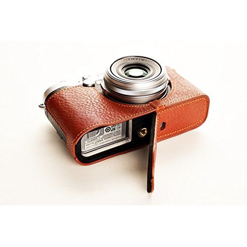  TP Original Handmade Genuine real Leather Half Camera Case bag cover for FUJIFILM X100T Brown Bottom opening Version