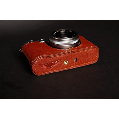  TP Original Handmade Genuine real Leather Half Camera Case bag cover for FUJIFILM X100T Brown Bottom opening Version