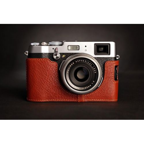  TP Original Handmade Genuine real Leather Half Camera Case bag cover for FUJIFILM X100T Brown Bottom opening Version