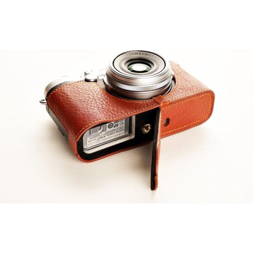  TP Original Handmade Genuine real Leather Half Camera Case bag cover for FUJIFILM X100T Brown Bottom opening Version