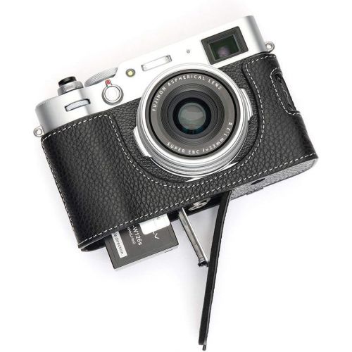  TP Original Handmade Genuine Real Leather Half Camera Case Bag Cover for FUJIFILM X100V Black Color
