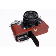 TP Original Handmade Genuine Real Leather Half Camera Case Bag Cover for Olympus Pen-F Brown Bottom Opening Version