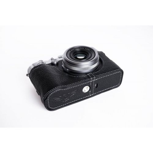  TP Original Handmade Genuine Real Leather Half Camera Case Bag Cover for FUJIFILM X100F Black Bottom Opening Version