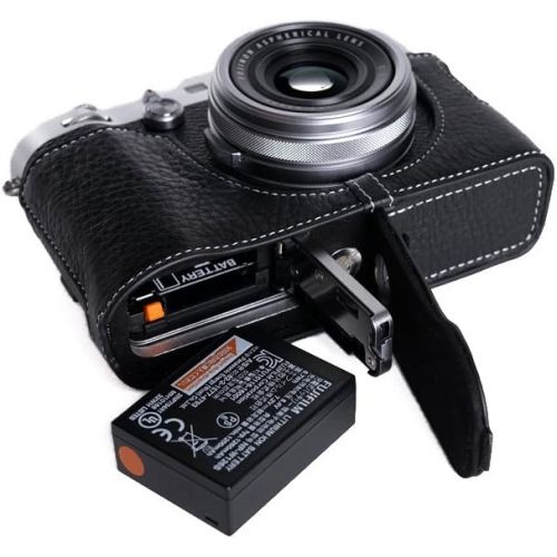  TP Original Handmade Genuine Real Leather Half Camera Case Bag Cover for FUJIFILM X100F Black Bottom Opening Version