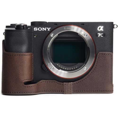  TP Original Handmade Genuine Real Leather Half Camera Case Bag Cover for Sony A7C Coffee Color