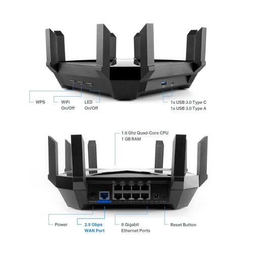  TP-LINK TP-Link AC5400 Tri Band Gaming Router  MU-MIMO, 1.8GHz Quad-Core 64-bit CPU, Game First Priority, Link Aggregation, 16GB Storage, Airtime Fairness, Secured Wifi, Works with Alexa