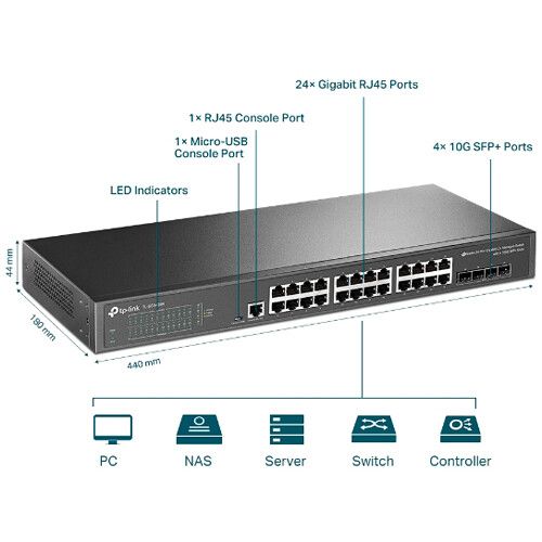  TP-Link JetStream 24-Port Gigabit L2+ Managed Switch with 4 10GE SFP+ Slots