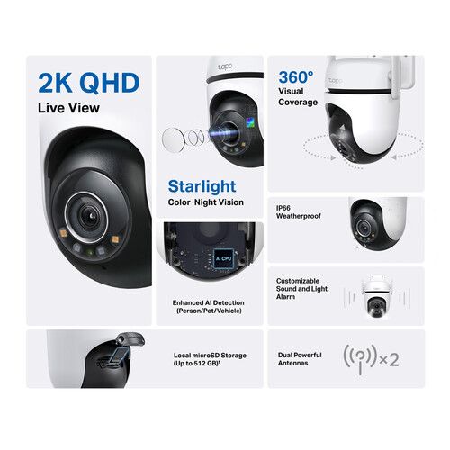  TP-Link Tapo C520WS 4MP Outdoor Pan & Tilt Wi-Fi Security Camera with Night Vision & Spotlights