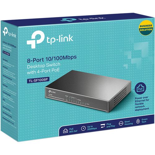  TP-Link TL-SF1008P 8-Port 10/100 Mb/s PoE+ Compliant Unmanaged Network Switch