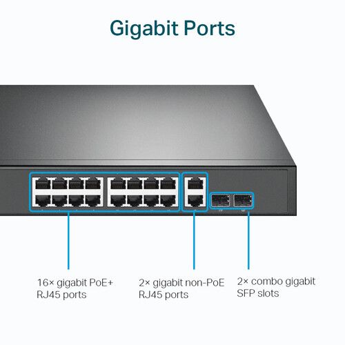  TP-Link JetStream TL-SG1218MP 16-Port Gigabit PoE+ Compliant Unmanaged Switch with SFP