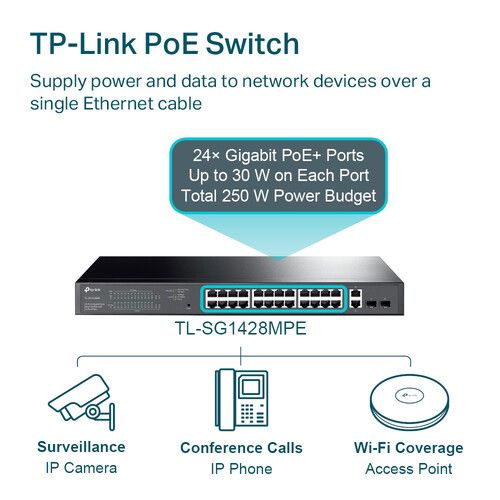  TP-Link JetStream TL-SG1428PE 26-Port Gigabit PoE+ Compliant Managed Network Switch with SFP