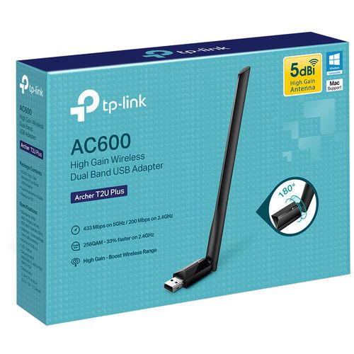  TP-Link Archer T2U Plus AC600 High Gain Dual-Band Wi-Fi USB Adapter