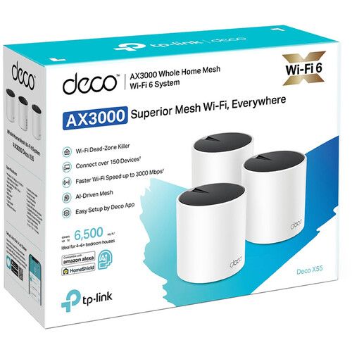  TP-Link Deco X55 AX3000 Wireless Dual-Band Gigabit Mesh Wi-Fi System (3-Pack)