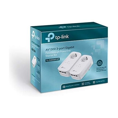  [아마존 핫딜]  [아마존핫딜]TP-Link TL-PA8030P KIT Powerline Passthrough Adapter (1300Mbit/s Steckdose Powerline, 3x Gigabit Port, 2*2-MIMO, Plug & Play, energiesparend, kompatibel zu allen gangigen Powerline