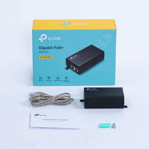  TP-LINK TL-PoE160S 802.3at/af Gigabit PoE Injector Non-PoE to PoE Adapter Supplies PoE (15.4W) or PoE+ (30W) Plug & Play Desktop/Wall-Mount Distance Up to 328 ft. UL Certified, Bla