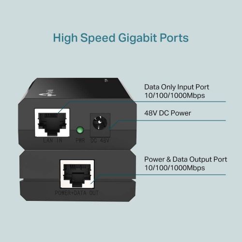  TP-LINK 802.3af Gigabit PoE Injector Convert Non-PoE to PoE Adapter Auto Detects the Required Power, up to 15.4W Plug & Play Distance up to 100 meters (328 ft.) Black (TL-PoE150S)