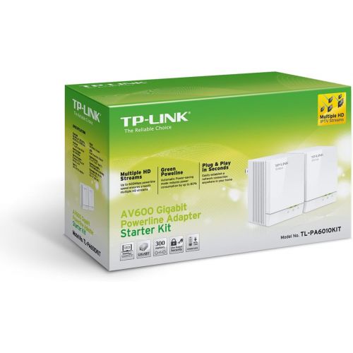  TP-LINK TP-Link AV600 Powerline Adapter Starter Kit, Up to 600Mbps, Gigabit Ports, Plug and Play, Power Saving Mode (TL-PA6010KIT)