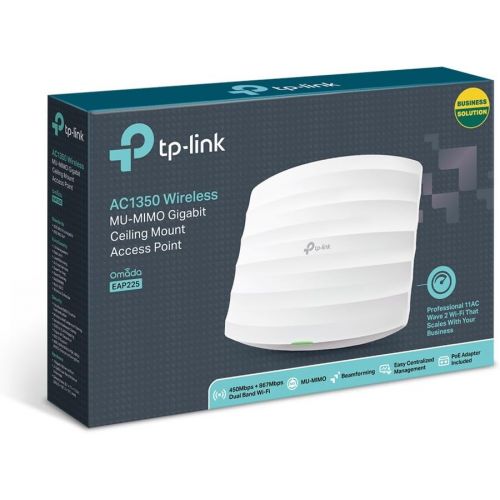  TP-LINK TP-Link EAP225 Point dAccoes Wi-Fi Double Bande AC 1350Mbps PoE Gigabit - Plafonnier (300Mbps en 2.4GHz + 867Mbps en 5GHz, 1 port Gigabit, Support PoE)