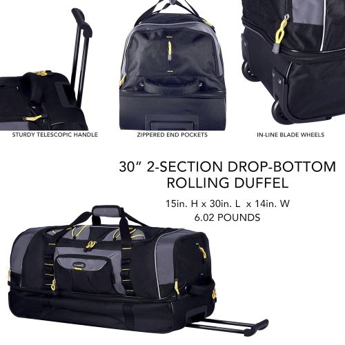  TPRC 30 Black with Yellow Trims Sierra Madre 2-Section Drop-Bottom Rolling Duffel