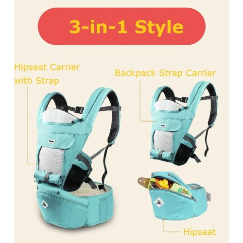  TQGOLD 360 Ergonomic Baby Carrier Adjustable Backpack with Hip Seat,12 Positions All Seasons Summer,Baby Diaper Bag with Large Capacity,Breathable Mesh Safe Comfortable,for Infant/Toddler