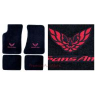 TRANS Averys Floor Mats Part Compatible with Pontiac Firebird Trans AM 4 Piece Custom Fit Black Carpet Floor Mat Set with GM Licensed Firebird/Trans AM Logo on Front Mats - Fits 1982-200