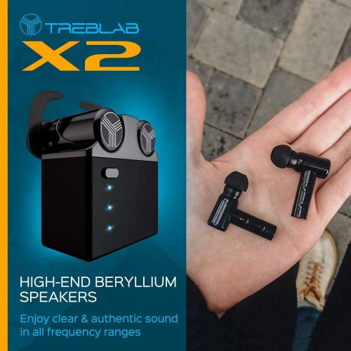  TREBLAB X2 - Revolutionary Bluetooth Earbuds with Beryllium Speakers, True 3D Sound Quality, Best Truly Wireless Earphones Noise Cancelling Sports Ear Buds Blue Tooth Headphones Ph