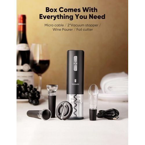  Electric Wine Opener,TREBLEWIND Cordless Electric Wine Bottle Opener with 1*Foil Cutter, 2-in-1 Aerator &Pourer and 2 Vacuum Stopper for Wine Lovers Gift Home Kitchen Party Bar Wed