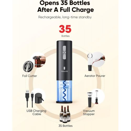  Electric Wine Opener,TREBLEWIND Cordless Electric Wine Bottle Opener with 1*Foil Cutter, 2-in-1 Aerator &Pourer and 2 Vacuum Stopper for Wine Lovers Gift Home Kitchen Party Bar Wed