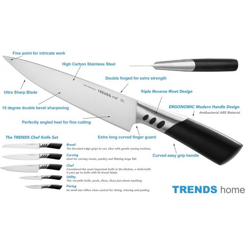  TRENDS Home Kitchen Knife Set, Double Forged German Stainless Steel. These Kitchen Knives set for kitchen are Ultra Sharp and Chef Quality Knife Sets for Everyday use (5 Pcs Set)