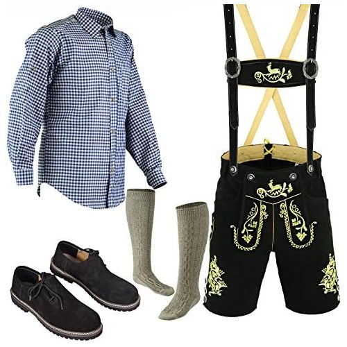  할로윈 용품TRENDS Bavarian Oktoberfest Trachten Lederhosen Above Knee Shorts Shirt Shoe and Socks