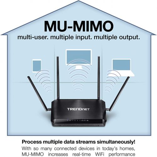  TRENDnet AC2600 MU-MIMO, Wireless Gigabit Router, Equipped with Beamforming Antennas ideal for extreme 4K streaming and Lag Free gaming, TEW-827DRU