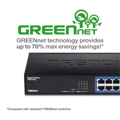  TRENDnet 16-Port Unmanaged Gigabit GREENnet Desktop Metal Switch, TEG-S16DG, Ethernet Splitter, Ethernet/Network Switch, 16 x 10/100/1000 RJ-45 Ports, 32 Gbps Forwarding Capacity,