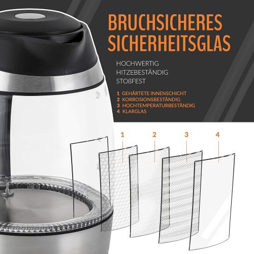  TRESKO Glas Wasserkocher 1,8L Edelstahl mit Teesieb und Kalkfilter | LED Innenbeleuchtung | TUEV-Rheinland zertifiziert | 2200W | mit Temperatureinstellung | Warmhaltefunktion