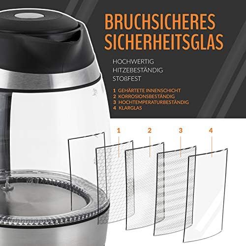  TRESKO Glas Wasserkocher 1,8L Edelstahl mit Teesieb und Kalkfilter | LED Innenbeleuchtung | TUEV-Rheinland zertifiziert | 2200W | mit Temperatureinstellung | Warmhaltefunktion