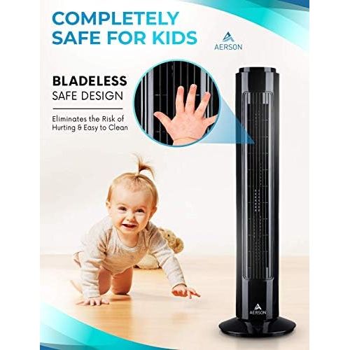  [아마존베스트]TRESKO Aerson Tower Fan with Oscillation 76 cm | Floor Fan with 3 Speed Levels | Tower Fan - 45 W | Timer Function | 70° Oscillating, black