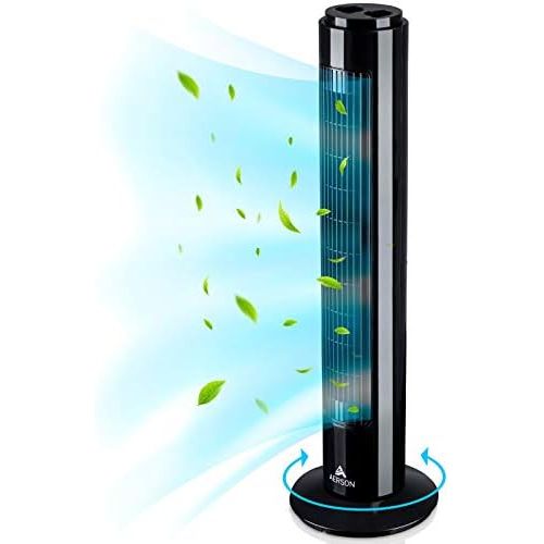  [아마존베스트]TRESKO Aerson Tower Fan with Oscillation 76 cm | Floor Fan with 3 Speed Levels | Tower Fan - 45 W | Timer Function | 70° Oscillating, black