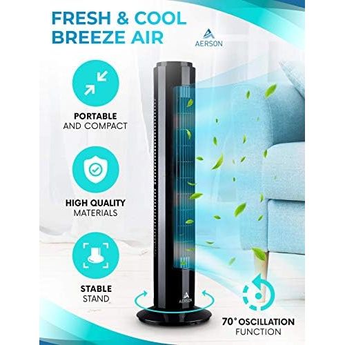  [아마존베스트]TRESKO Aerson Tower Fan with Oscillation 76 cm | Floor Fan with 3 Speed Levels | Tower Fan - 45 W | Timer Function | 70° Oscillating, black