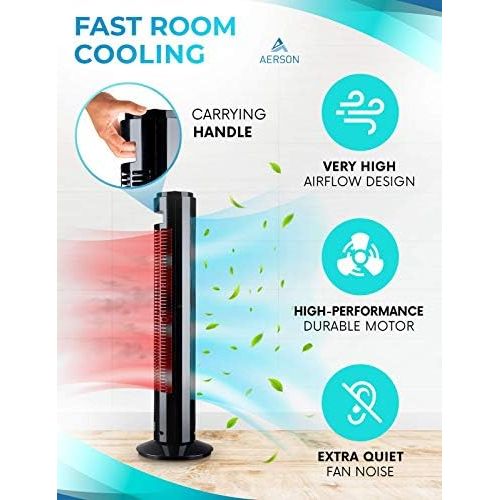  [아마존베스트]TRESKO Aerson Tower Fan with Oscillation 76 cm | Floor Fan with 3 Speed Levels | Tower Fan - 45 W | Timer Function | 70° Oscillating, black