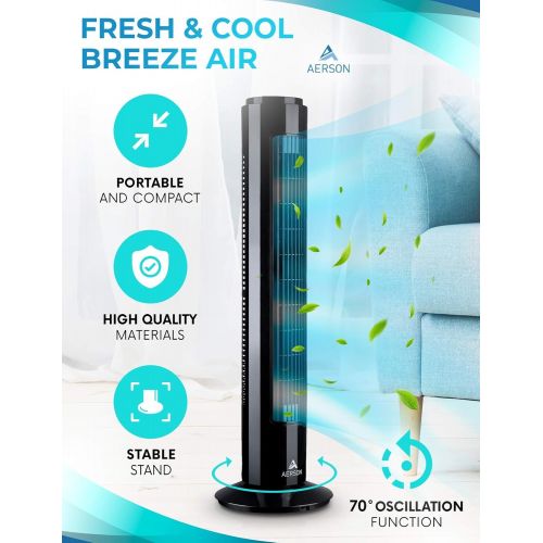  [아마존베스트]TRESKO Aerson Tower Fan with Oscillation 76 cm | Floor Fan with 3 Speed Levels | Tower Fan - 45 W | Timer Function | 70° Oscillating, black