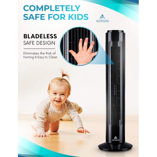  [아마존베스트]TRESKO Aerson Tower Fan with Oscillation 76 cm | Floor Fan with 3 Speed Levels | Tower Fan - 45 W | Timer Function | 70° Oscillating, black