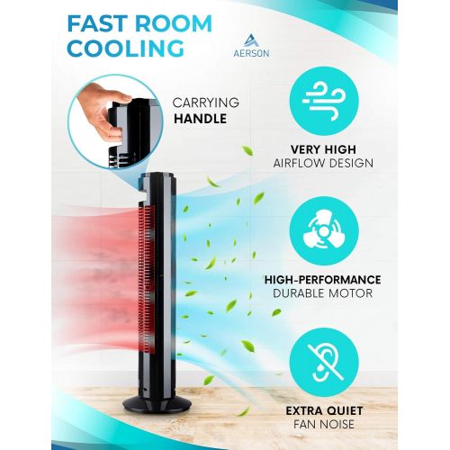  [아마존베스트]TRESKO Aerson Tower Fan with Oscillation 76 cm | Floor Fan with 3 Speed Levels | Tower Fan - 45 W | Timer Function | 70° Oscillating, black