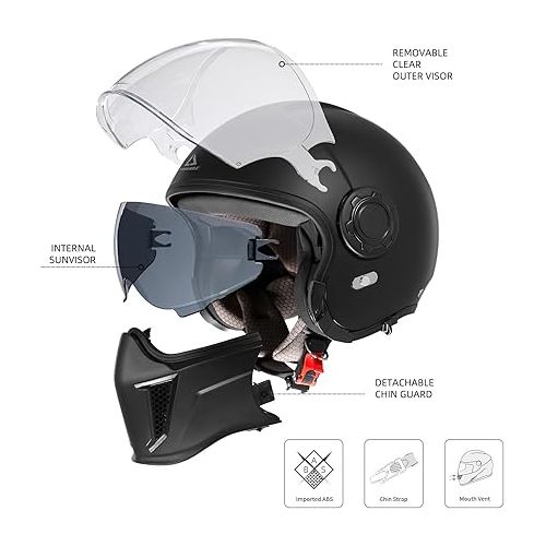  TRIANGLE Motorcycle Helmet Full Face Dual Visor 3/4 Open face with sunshield for Men DOT Approved