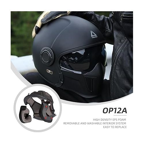  TRIANGLE Motorcycle Helmets Full Face Open face Helmet 3/4 for Men Dual Visor with Internal Tinted Sunshield DOT Approved
