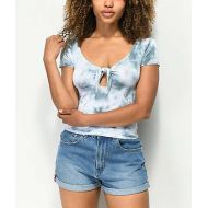 TRILLIUM Trillium Elias Blue Tie Dye Knot Front Crop Top