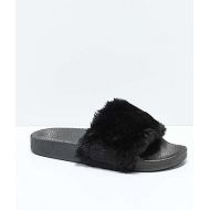 TRILLIUM Trillium Black Fur Slide Sandals