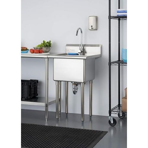  TRINITY THA-0307 Basics Stainless Steel Freestanding Single Bowl Utility Sink for Garage, Laundry Room, and Restaurants, Includes Faucet, NSF Certified, 49.2 21.5 24-Inch, Chrome