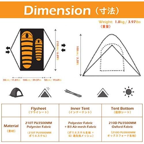  TRIWONDER 1-2 Personen Zelt, Wasserdichte Doppelschicht Zelt Sonnenschutz fuer Camping, Outdoor, Festival mit kleinem Packmass