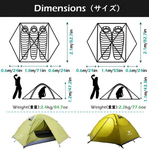  TRIWONDER 2-3 Person Tent for Camping Backpacking Travel, Lightweight Waterproof 3 Season Tent UV Protection with Carry Bag