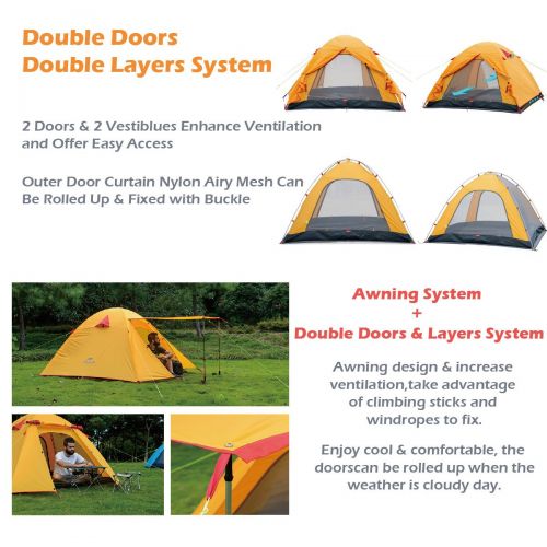  TRIWONDER 2-3-4 Person 3 Season Camping Tent Double Doors Lightweight Waterproof Double Layer Backpacking Tent for Camping Hiking