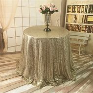 TRLYC 2018 New Round Wedding Light Gold Sequin Tablecloth, 120 Round Sequin Tablecloth